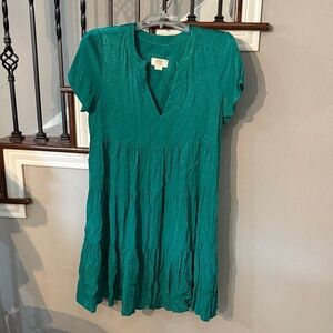 Anthropologie Teal Tiered V‑Neck Mini Dress
